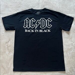 AC/DC Men’s Back In Black Short Sleeve Tee Classic Band Logo Black/White SZ M